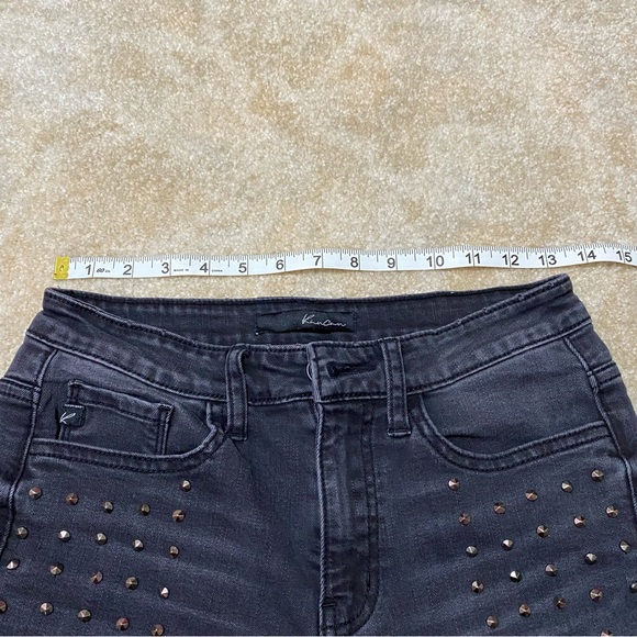 KanCan Distressed High Waisted Black Studded Jeans 7 - Picture 11 of 11